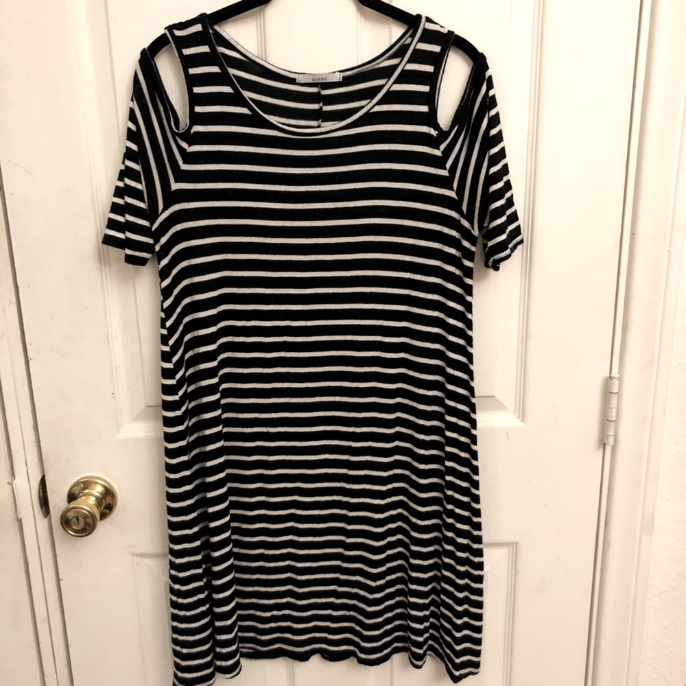 Black & White Strip Shirt Dress SZ. L/XL